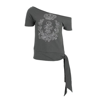 Off shoulder short sleeve knotted abstract top