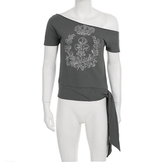 Off shoulder short sleeve knotted abstract top