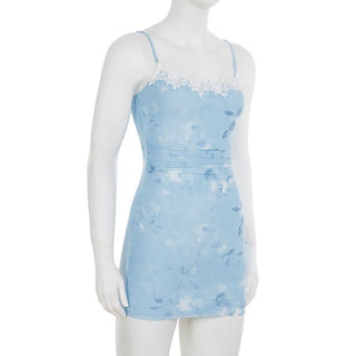 Mesh lace hem flower print cami mini dress