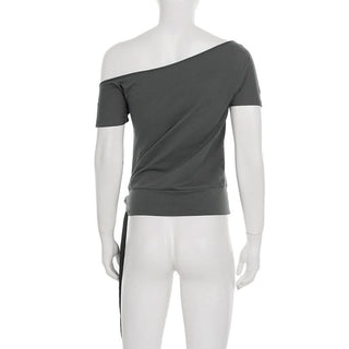 Off shoulder short sleeve knotted abstract top