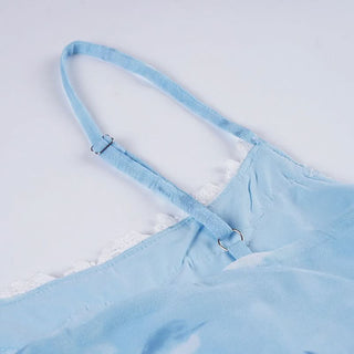 Mesh lace hem flower print cami mini dress