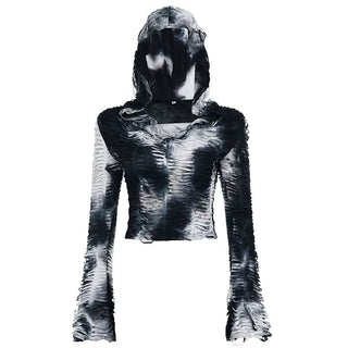 Tie dye hoodie long sleeve hollow out cut out top