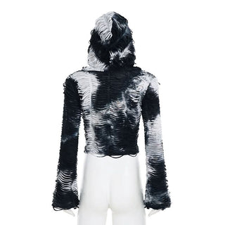 Tie dye hoodie long sleeve hollow out cut out top