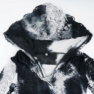 Tie dye hoodie long sleeve hollow out cut out top