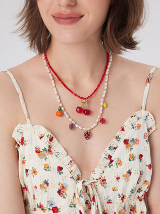 2PCS FRUIT PENDANT FAUX PEARL & BEADED NECKLACE