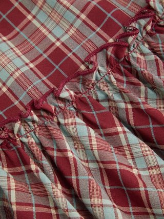 Mid Rise Tartan Lettuce Trim Knotted Midi Skirt