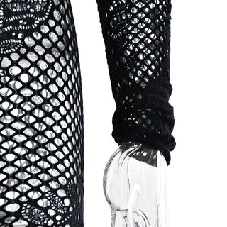 Long sleeve hollow out crewneck fishnet jumpsuit