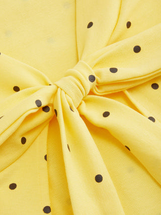 Cotton-blend Boat Neck Knotted Polka Dot Ruched Tank Top