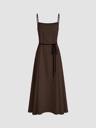 Linen-blend Linen-blend Square Neck Knotted Beaded Cami Maxi Dress For Daily Casual