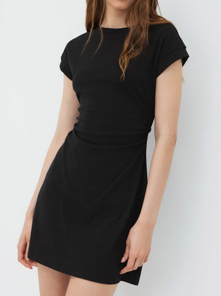 Cotton-blend Round Neckline Ruched Mini Dress