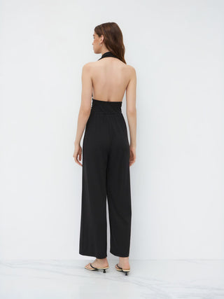 V-neck Ruched Wide Leg Jumpsuit
