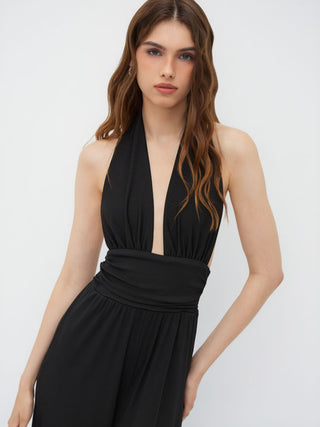 V-neck Ruched Wide Leg Jumpsuit