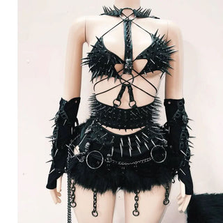 Self tie skull applique rivet hollow out cut out top