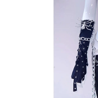 Halter metal chain spider applique hollow out dress