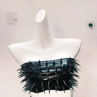 Rivet belt skull applique tube top