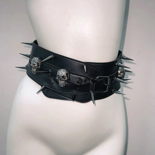 Rivet belt skull applique tube top