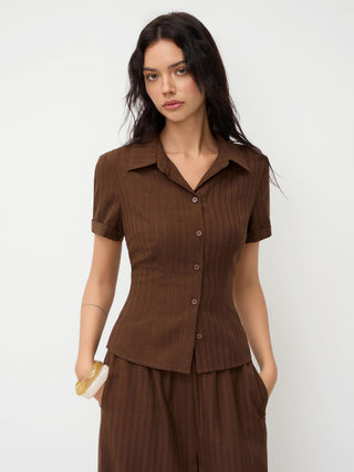 Polo Collar Texture Button Up Shirt