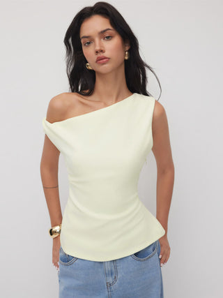 Woven Asymmetrical Neck Twist Ruched Tank Top For Daily Casual