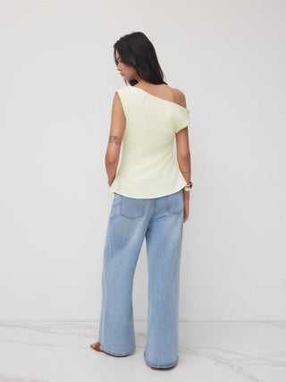 Woven Asymmetrical Neck Twist Ruched Tank Top For Daily Casual