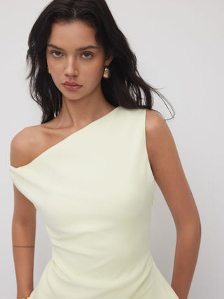 Woven Asymmetrical Neck Twist Ruched Tank Top For Daily Casual
