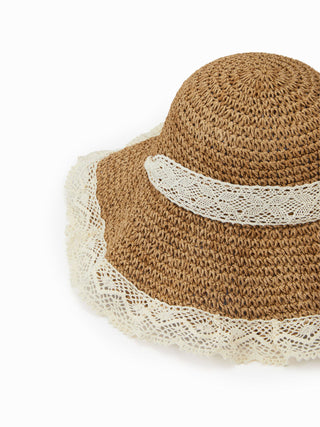 LACE TRIM STRAW HAT