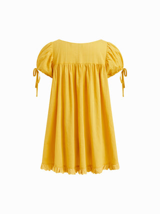 Square Neck Solid Ruffle Knotted Short Sleeve Blouse