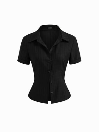 Polo Collar Texture Button Up Shirt