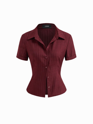 Polo Collar Texture Button Up Shirt