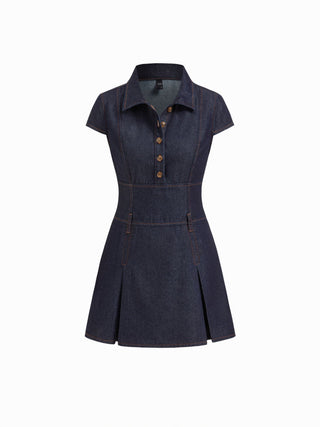 Denim Collar Button Mini Dress