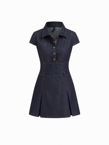 Denim Collar Button Mini Dress
