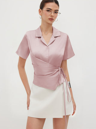 Satin Collar Knotted Shirt