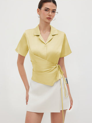 Satin Collar Knotted Shirt
