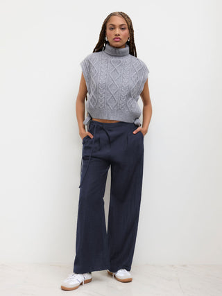 Crossover Waistband Linen Trouser