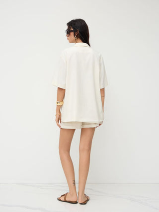Linen-blend Collar Metal Button Oversized Blazer
