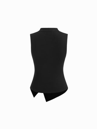 Mandarin Collar Metal Detail Cut Out Ruched Split Top