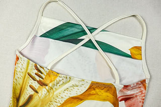 Cross back cowl neck flower print cami maxi dress