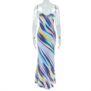 Hollow out print backless tube cut out maxi dress