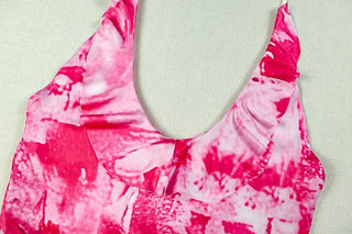 Self tie halter irregular u neck print midi dress