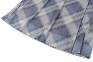 Lace hem v neck halter self tie plaid maxi dress