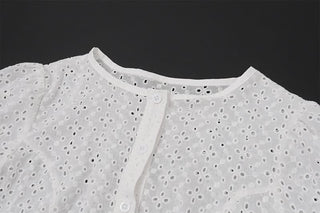 Short sleeve crewneck button hollow out crop cut out top