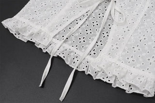 Short sleeve crewneck button hollow out crop cut out top