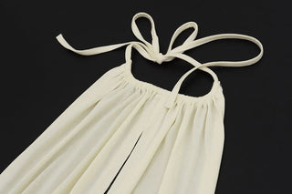 Ruched halter self tie beaded mini dress