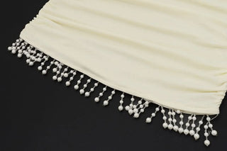 Ruched halter self tie beaded mini dress