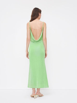 Cowl Neck Backless Chain Detail Cami Mermaid Maxi Dress
