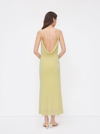 Cowl Neck Backless Chain Detail Cami Mermaid Maxi Dress