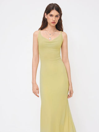 Cowl Neck Backless Chain Detail Cami Mermaid Maxi Dress