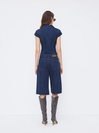 Denim Polo Neck Zip Through Blouse