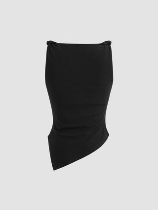 Jersey Boat Neck Asymmetrical Hem Ruched Tank Top For Daily Casual Work