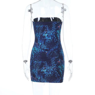 Print backless contrast tube mini dress