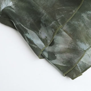 Halter self tie v neck print ruffle mini dress